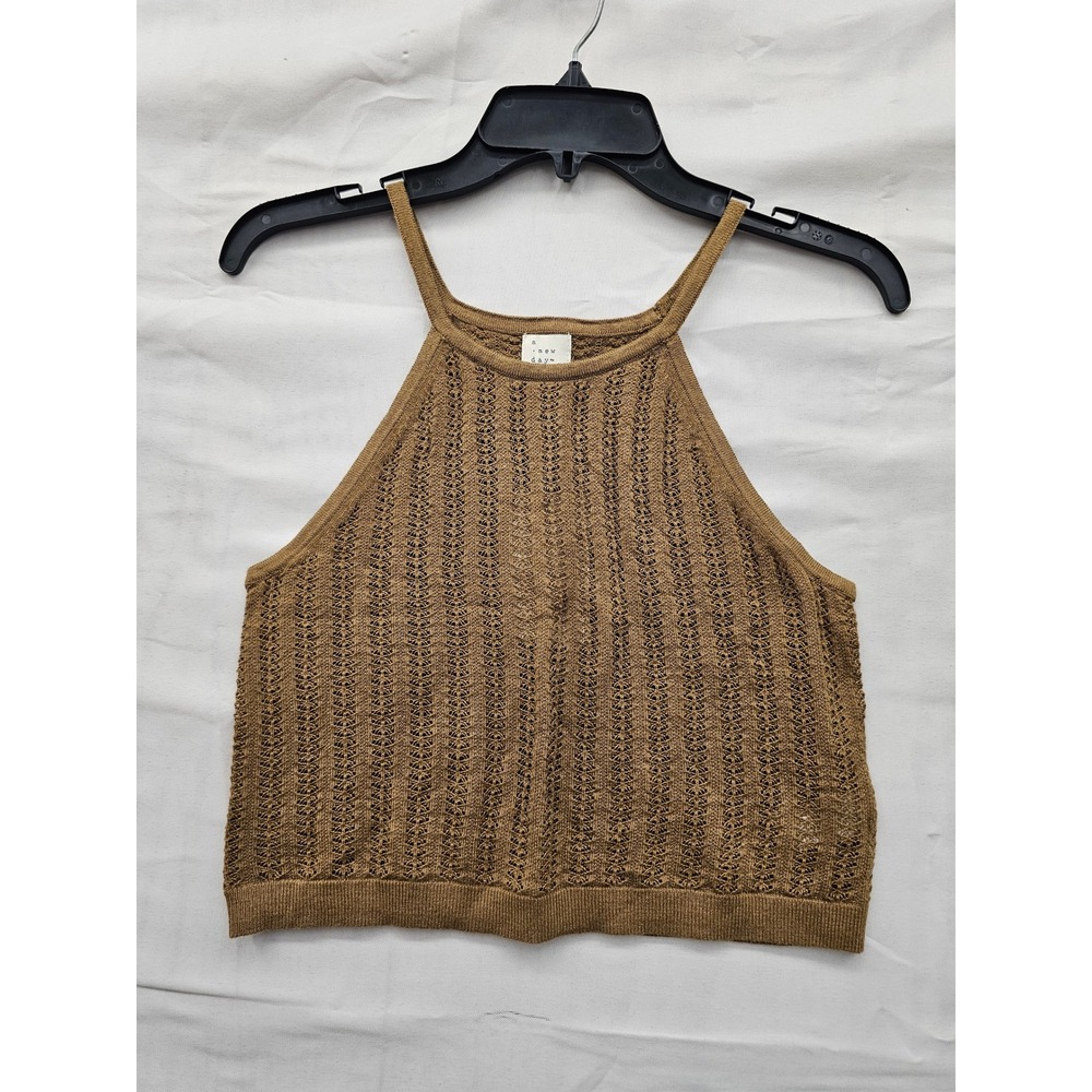 A New Day Womens Halter High Neck Tank Top Brown Cotton Blend Casual Size Small